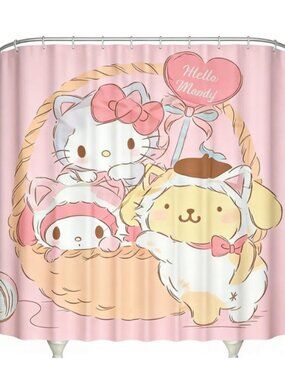 Spooky Girl & Little Pal Shower Curtain with 12 Free Hooks 59" × 71"